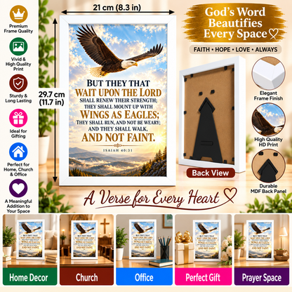 Bible Verse Frame – Isaiah 40:31 – 21 × 29.7 cm White Frame