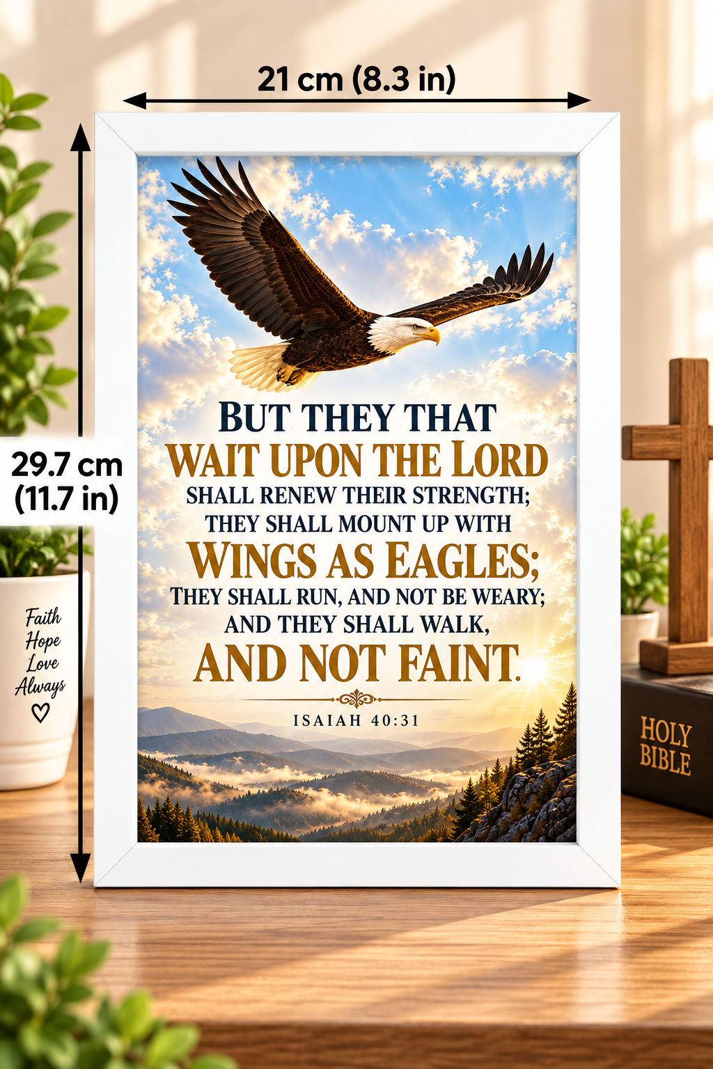 Bible Verse Frame – Isaiah 40:31 – 21 × 29.7 cm White Frame