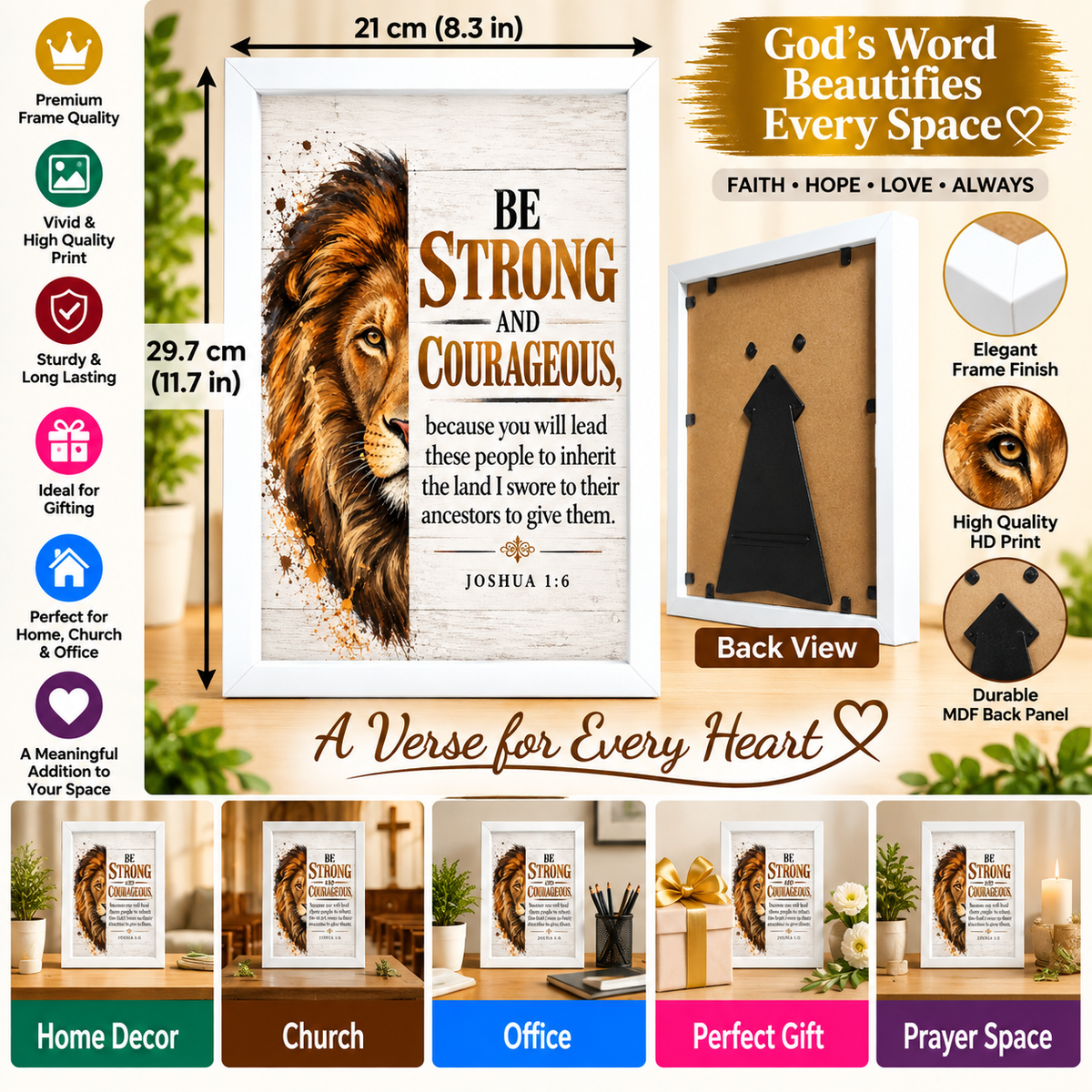Bible Verse Frame – Joshua 1:6 – 21 × 29.7 cm – White
