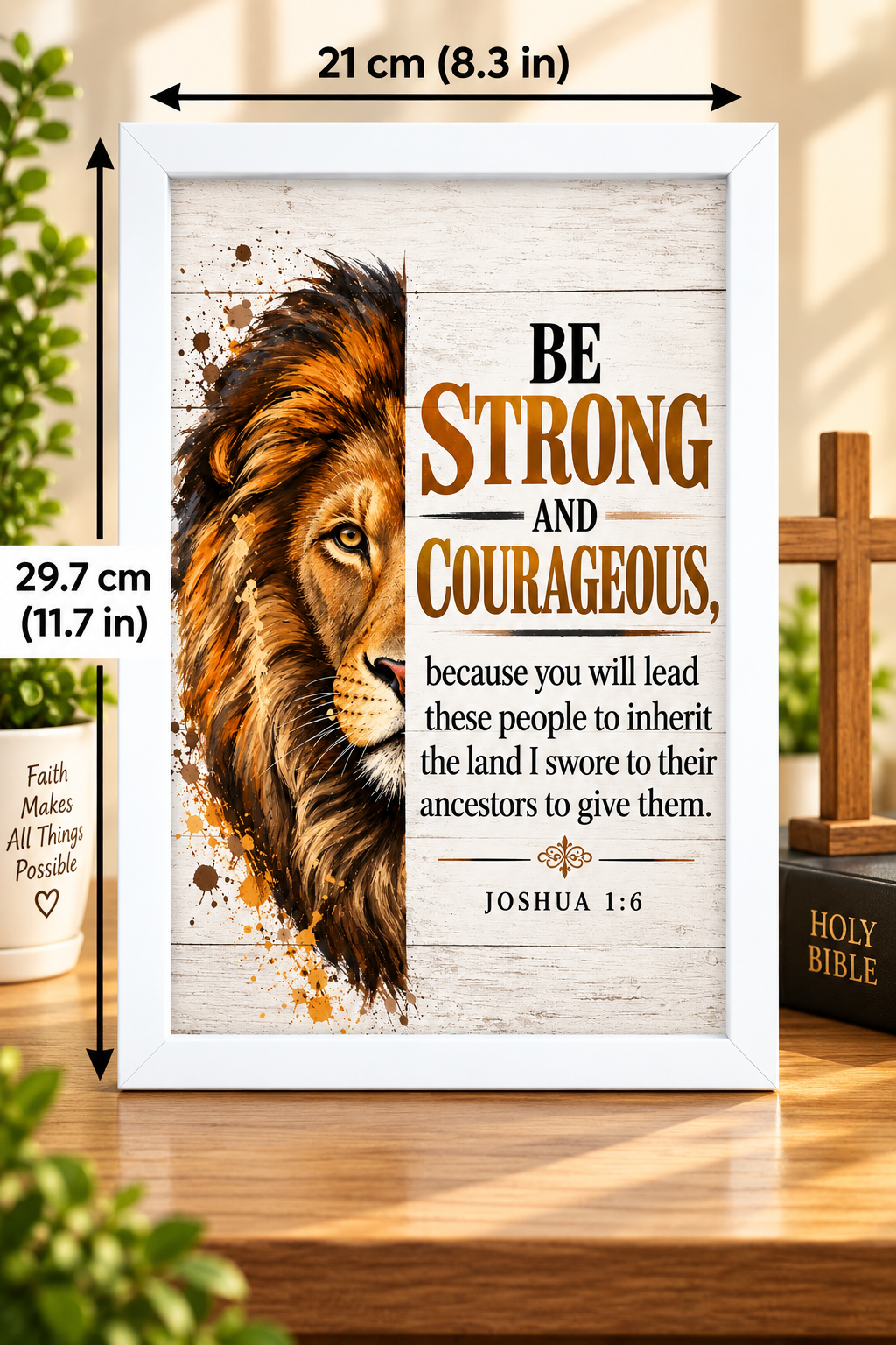 Bible Verse Frame – Joshua 1:6 – 21 × 29.7 cm – White