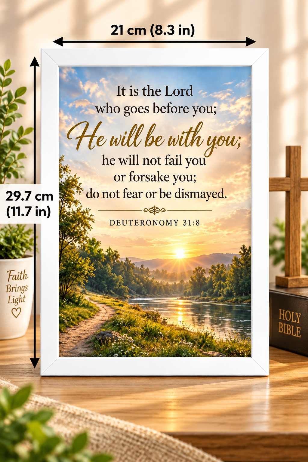 Bible Verse Frame – Deuteronomy 31:8 White – A4
