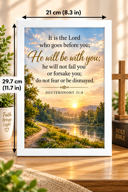 Bible Verse Frame – Deuteronomy 31:8 White – A4