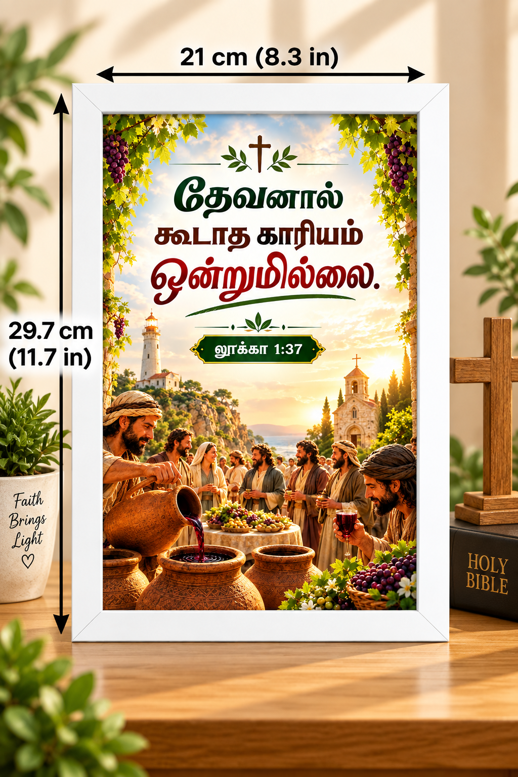 Bible Verse Frame – Luke 1:37 Tamil – தேவனால் கூடாத காரியம் ஒன்றுமில்லை – White Portrait Christian Wall Decor – A4