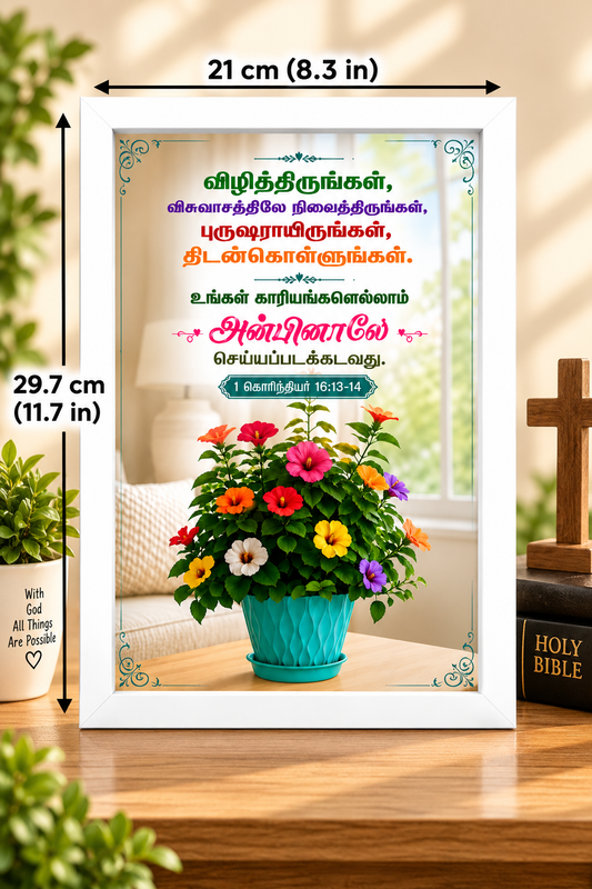 Bible Verse Frame – 1 கொரிந்தியர் 16:13-14 Tamil – A4