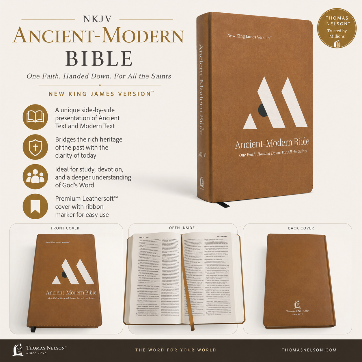 NKJV, Ancient-Modern Bible, Leathersoft, Brown | English Bible, Holy Bible