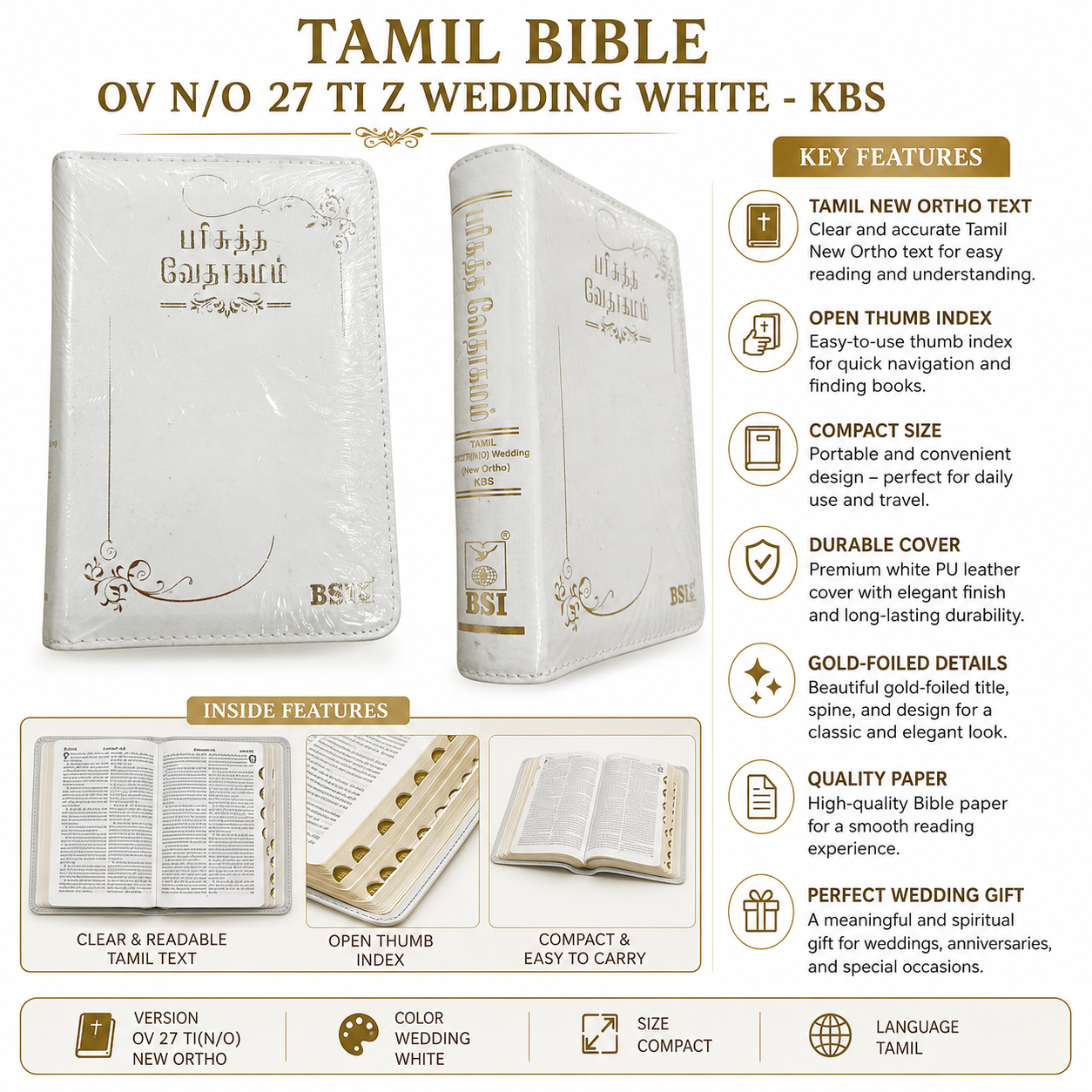 Tamil Bible OV N/O 27 Ti Z Wedding White - KBS | Tamil Bible, Holy Bible | Tamil Holy Bible
