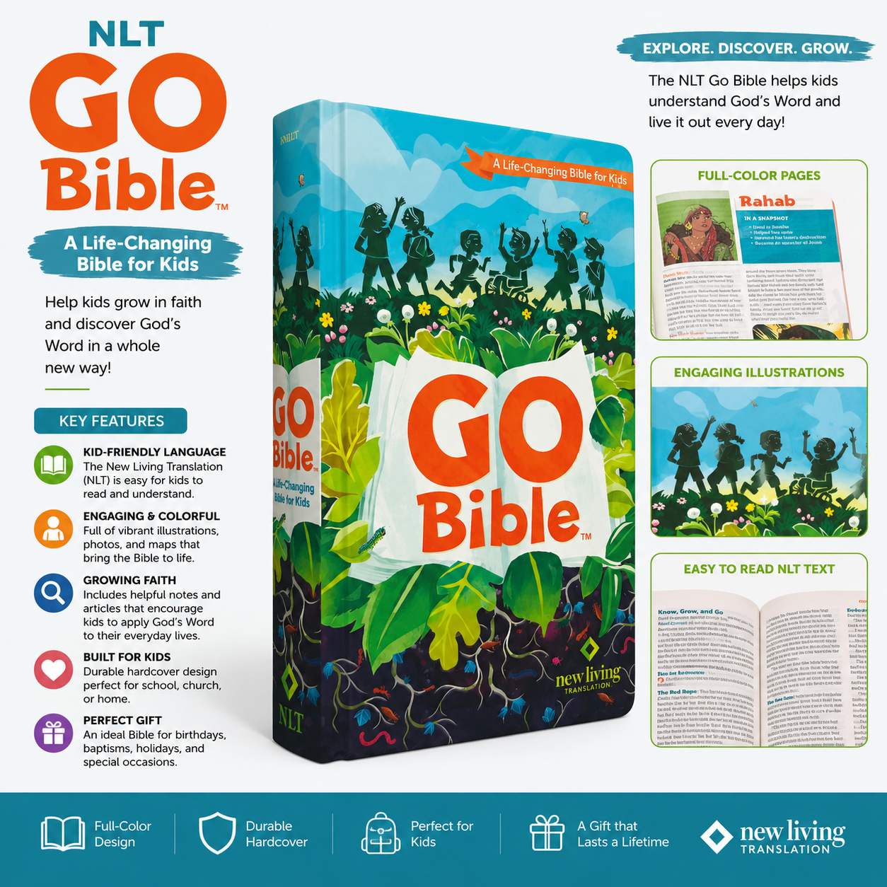 NLT Go Bible: A Life-Changing Bible for Kids - New Living Translation (Hardcover) | Kids Bible, Children's Bible | Holy Bible