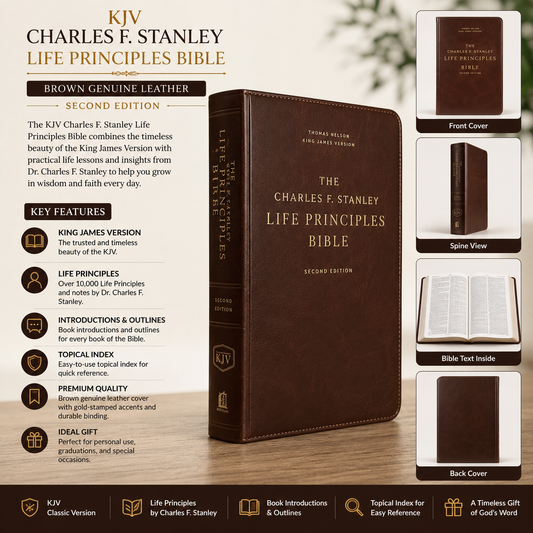 KJV Charles F. Stanley Life Principles Bible - Brown Genuine Leather (King James Version) | Study Bible, Reference Bible | Holy Bible