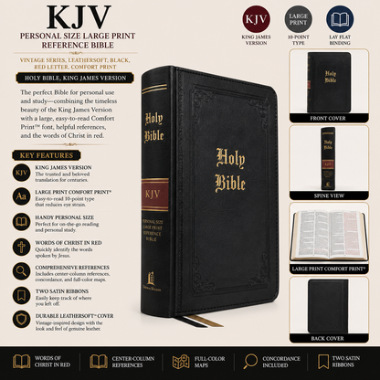 KJV Personal Size Large Print Reference Bible - Vintage Series, Leathersoft, Black, Red Letter, Comfort Print | Study Bible, Reference Bible | Holy