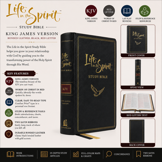 KJV Life in the Spirit Study Bible - Bonded Leather, Black, Red Letter (Thomas Nelson) | Study Bible, Reference Bible | Holy Bible