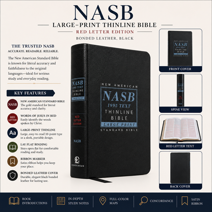 NASB Large-Print Thinline Bible, Red Letter Edition - Bonded Leather, Black (New American Standard Bible) | English Bible, Holy Bible