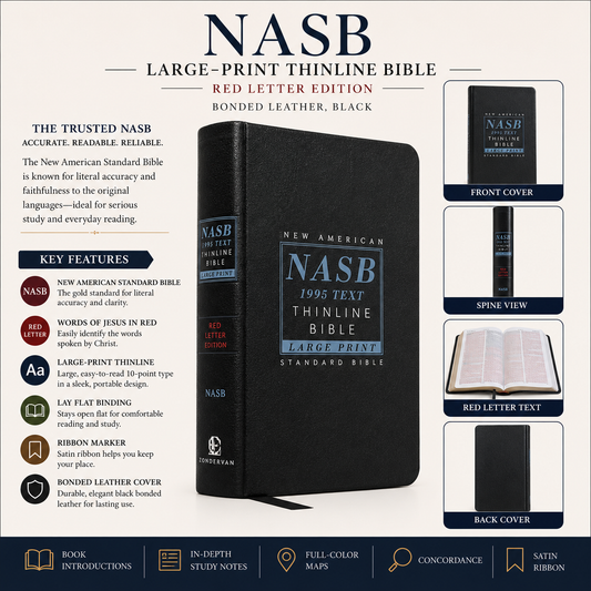 NASB Large-Print Thinline Bible, Red Letter Edition - Bonded Leather, Black (New American Standard Bible) | English Bible, Holy Bible
