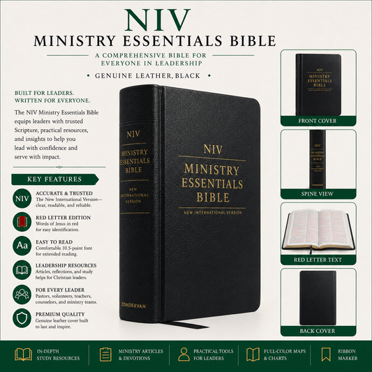 NIV Ministry Essentials Bible - Genuine Leather, Black: A Comprehensive Bible for Everyone in Leadership | English Bible, Holy Bible