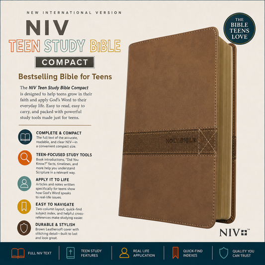 NIV Teen Study Bible, Compact Size - Brown Leathersoft (New International Version) | Study Bible, Reference Bible | Holy Bible