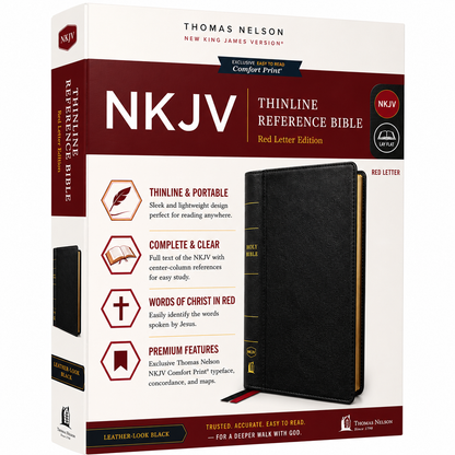 NKJV Thinline Reference Bible, Leather-Look, Burgundy, Red Letter Edition, Comfort Print | Study Bible, Reference Bible | Holy Bible