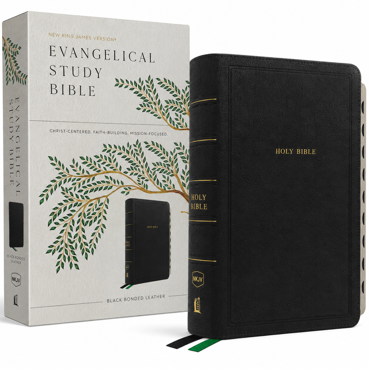 Evangelical Study Bible: Christ-Centered. Faith-Building. Mission-Focused. (NKJV, Black Bonded Leather, Red Letter, Thumb Indexed, Large Comfort