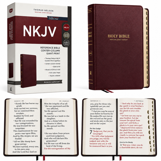 NKJV, Reference Bible, Center-Column Giant Print, Leather-Look, Burgundy, Red Letter Edition, Comfort Print | Study Bible, Reference Bible | Holy