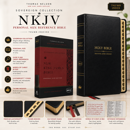 NKJV, Personal Size Reference Bible, Sovereign Collection, Leathersoft, Black, Red Letter, Comfort Print: Holy Bible, New King James Version |