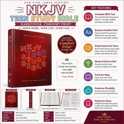 NKJV, Teen Study Bible, Hardcover, Comfort Print | Study Bible, Reference Bible | Holy Bible