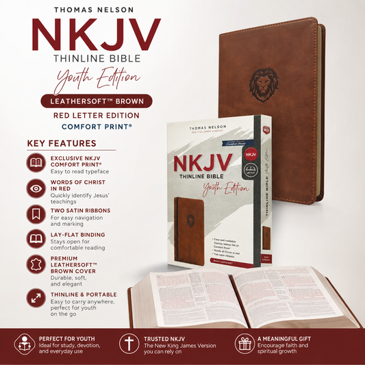 NKJV Thinline Bible Youth Edition Leathersoft Brown Red Letter Edition Comfort Print | Teen Bible, Youth Bible | Holy Bible