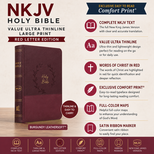 NKJV Value Thinline Bible Large Print Imitation Leather Burgundy Red Letter Edition | English Bible, Holy Bible