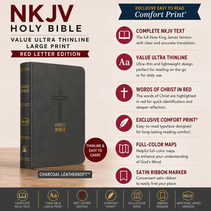 NKJV Holy Bible Value Ultra Thinline Brown Leathersoft Red Letter Comfort Print | English Bible, Holy Bible