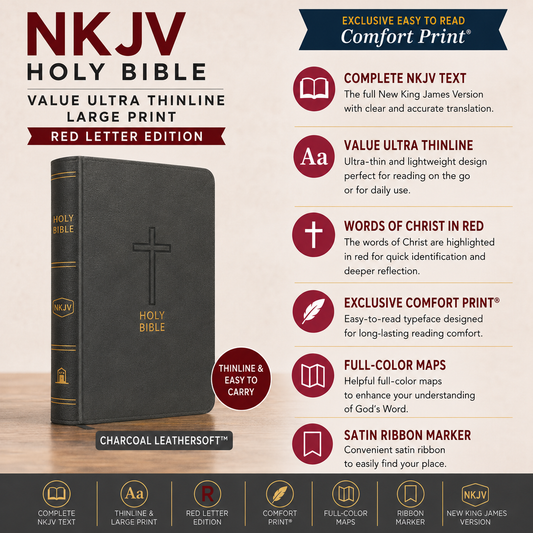 NKJV Holy Bible Value Ultra Thinline Brown Leathersoft Red Letter Comfort Print | English Bible, Holy Bible