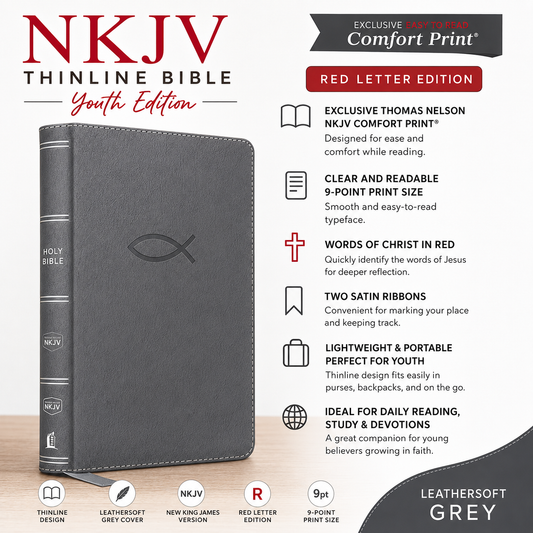 NKJV Thinline Bible Leathersoft Black Red Letter Edition Comfort Print | English Bible, Holy Bible