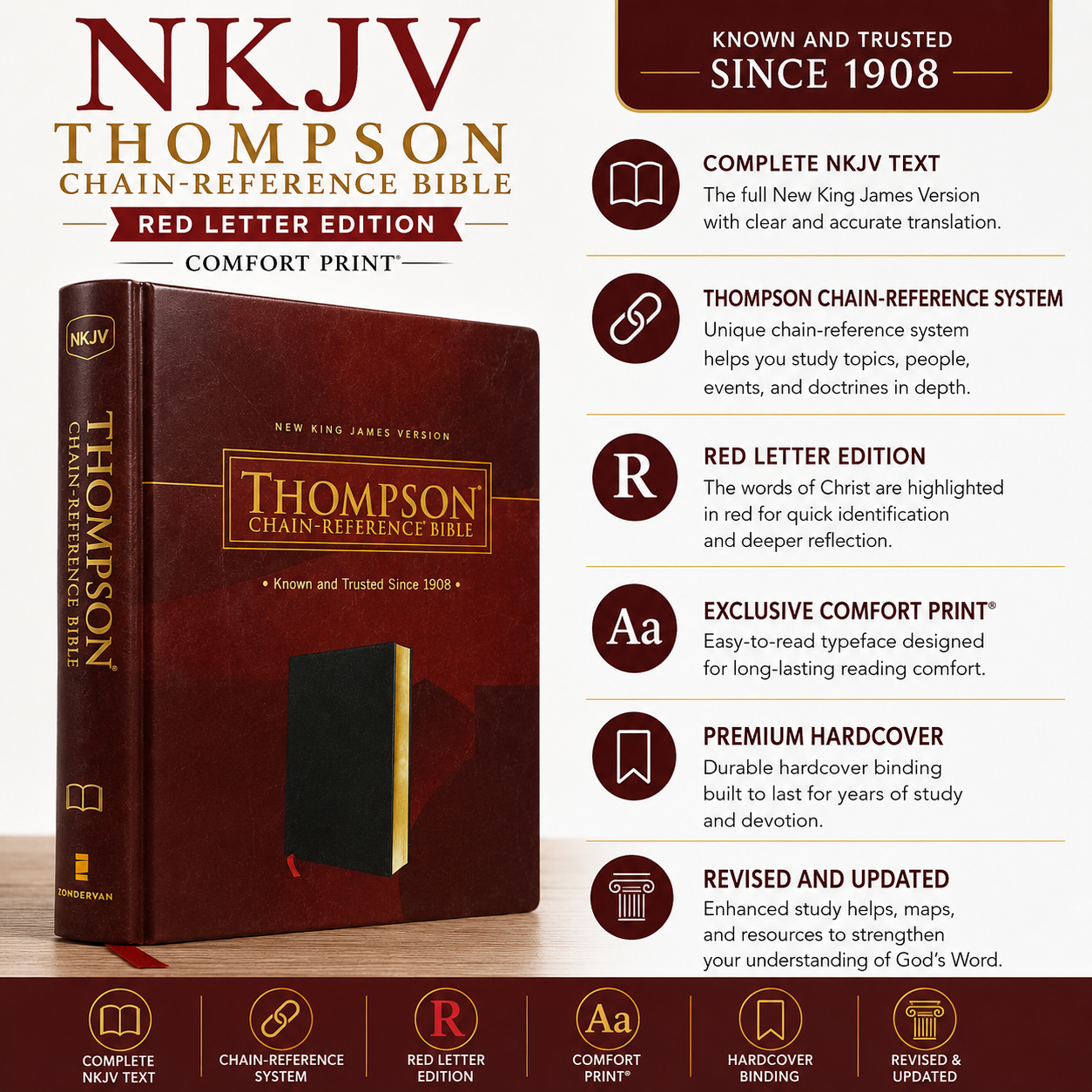 NKJV Thompson Chain-Reference Bible Premium Goatskin Leather Black Premier Collection Comfort Print | Study Bible, Reference Bible | Holy Bible