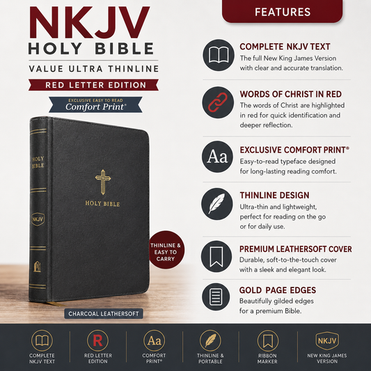 NKJV Holy Bible Value Ultra Thinline Charcoal Leathersoft Red Letter Comfort Print | English Bible, Holy Bible