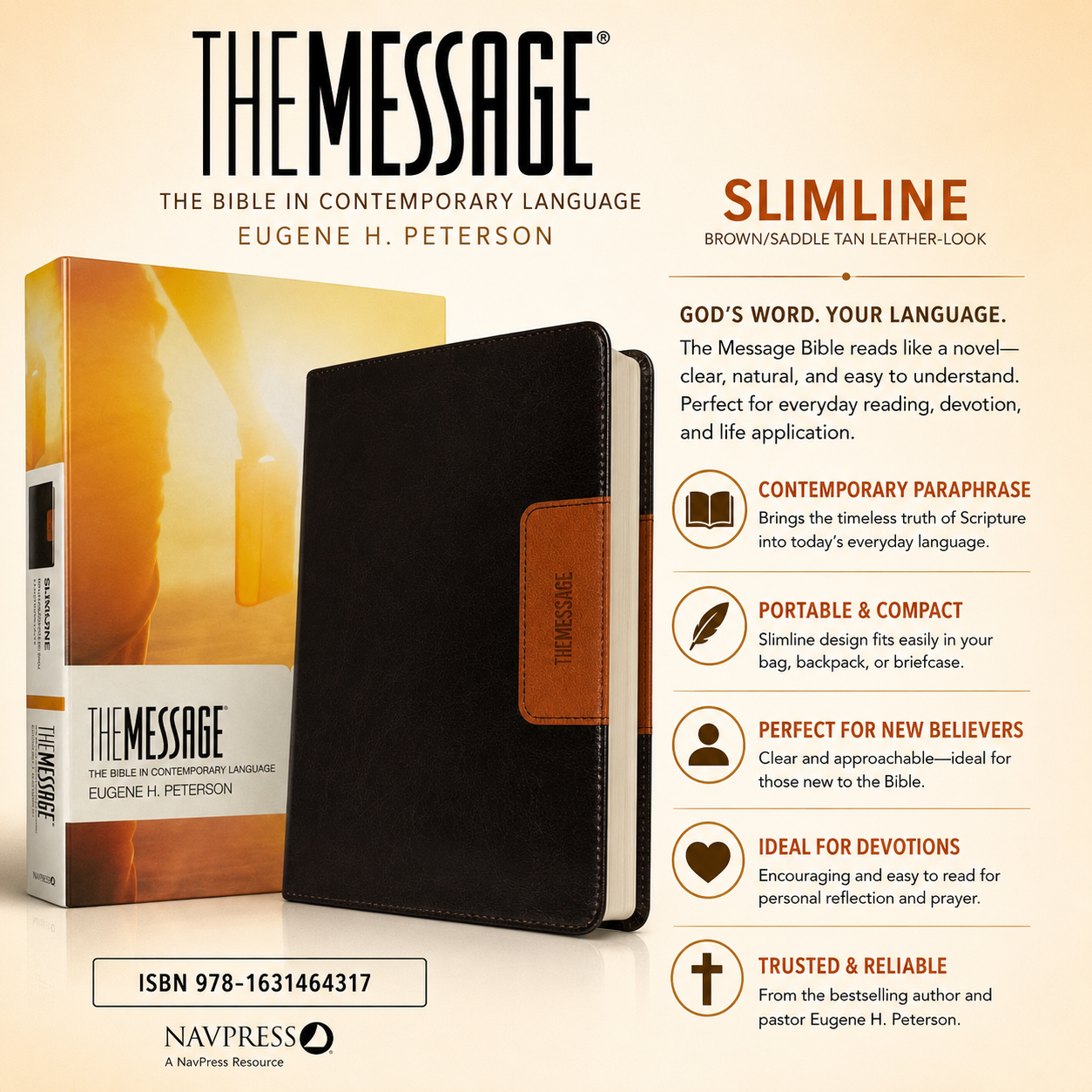 The Message Bible Compact Leathersoft Contemporary Paraphrase | English Bible, Holy Bible