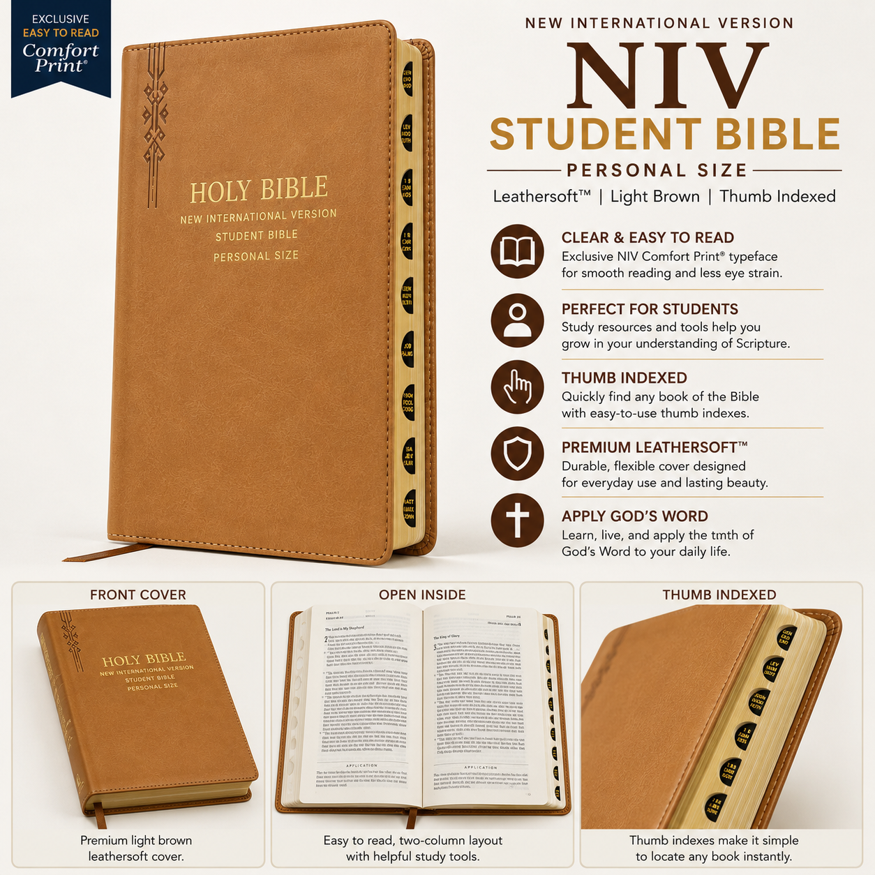 NIV, Student Bible, Personal Size, Leathersoft, Navy, Thumb Indexed, Comfort Print | Teen Bible, Youth Bible | Holy Bible
