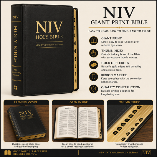 NIV Giant Print Bible, Thumb Index, Gold Gilt Edges, Black | English Bible, Holy Bible