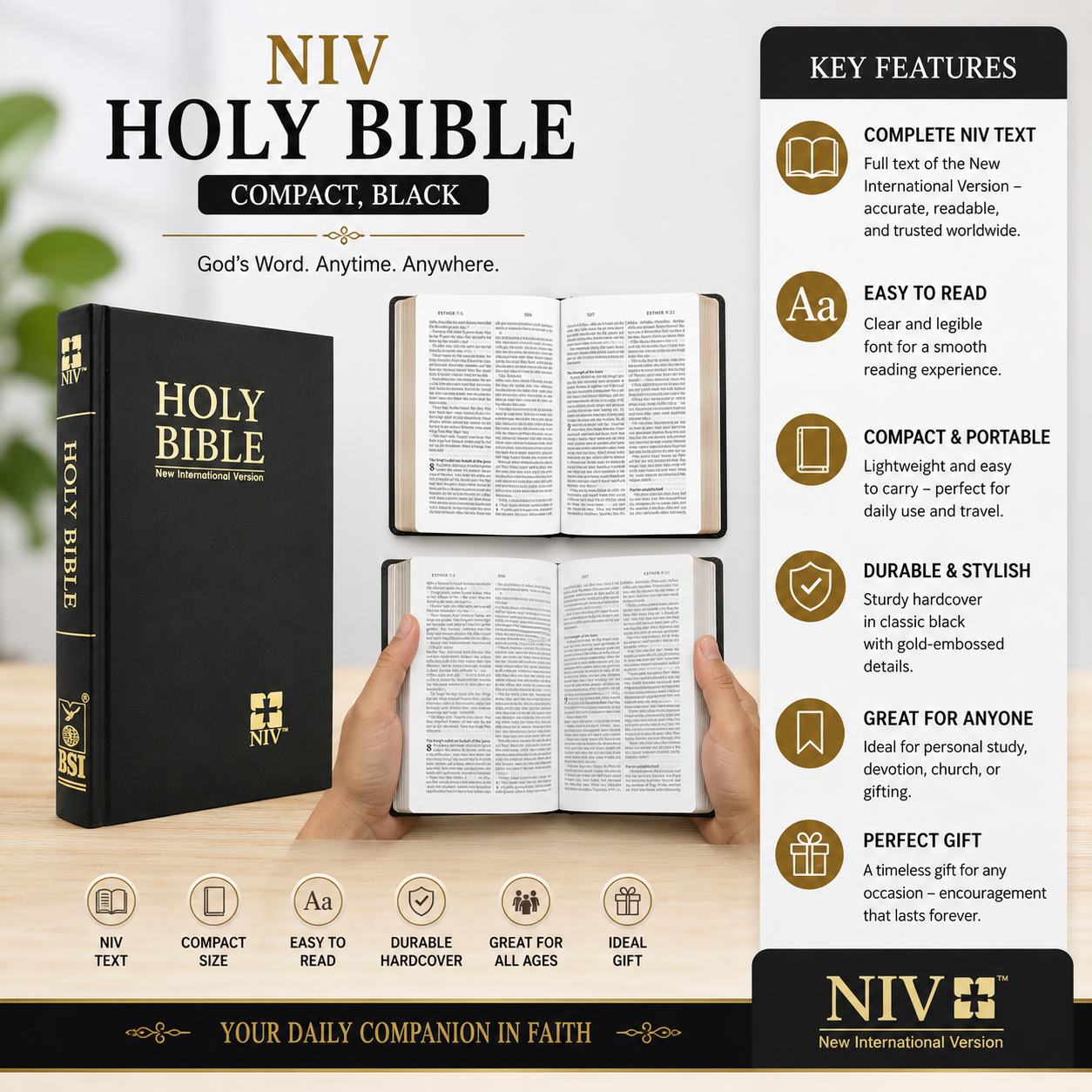 NIV Holy Bible, Compact, Black | English Bible, Holy Bible