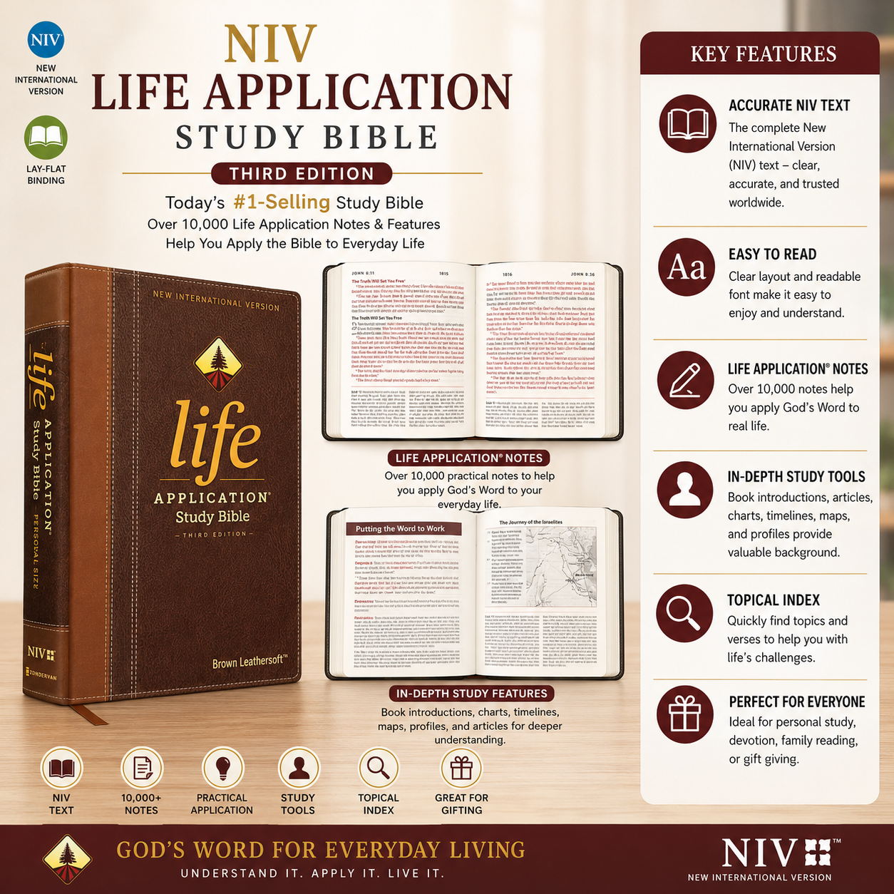 NIV Life Application Study Bible: Brown Leathersoft | Study Bible, Reference Bible | Holy Bible
