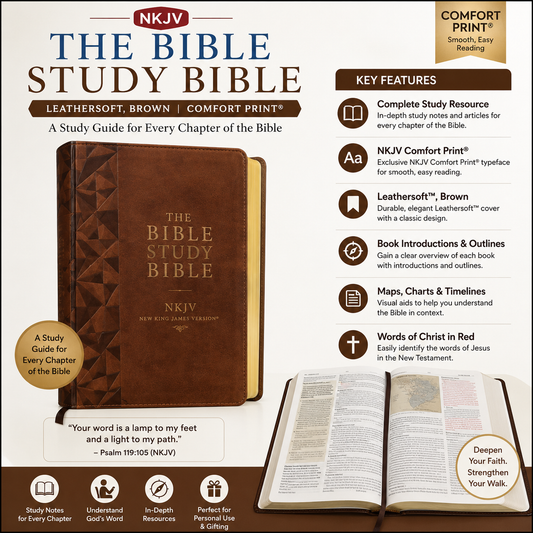 NKJV, The Bible Study Bible, Leathersoft, Brown, Comfort Print: A Study Guide for Every Chapter of the Bible | Study Bible, Reference Bible | Holy