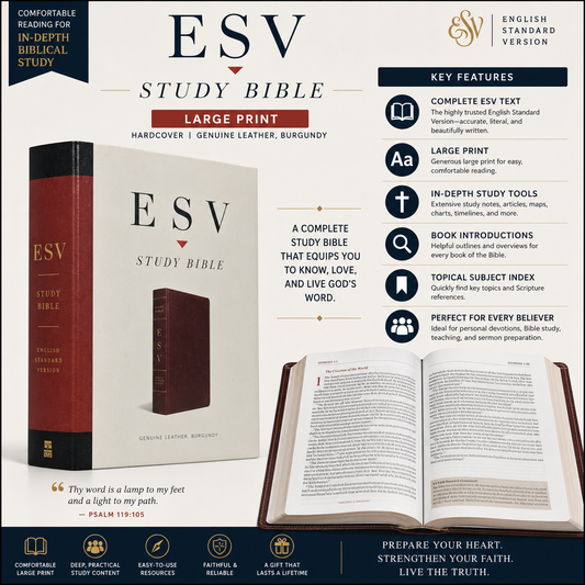 ESV Study Bible, Large Print, Hardcover | Comfortable Reading for In-Depth Biblical Study | Holy Bible