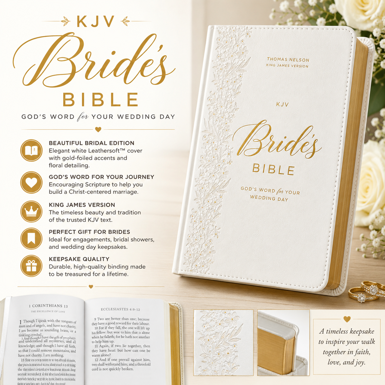 KJV Bride Bible: God Word For Your Wedding Day - White Leathersoft | English Bible, Holy Bible
