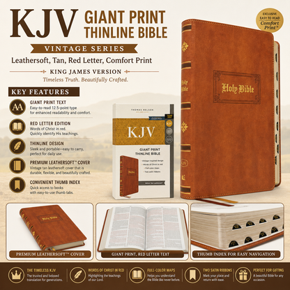 KJV Giant Print Thinline Bible Vintage Series Leathersoft Tan Red Letter Comfort Print | English Bible, Holy Bible