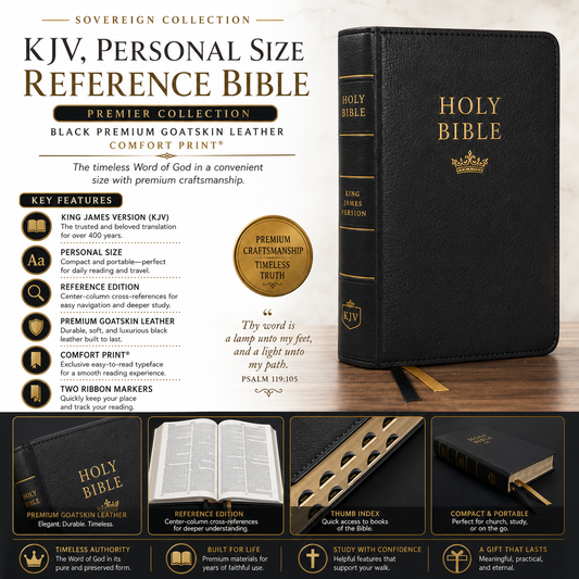 KJV Personal Size Reference Bible Sovereign Collection Black Premium Goatskin Leather Premier Collection Comfort Print | Study Bible, Reference