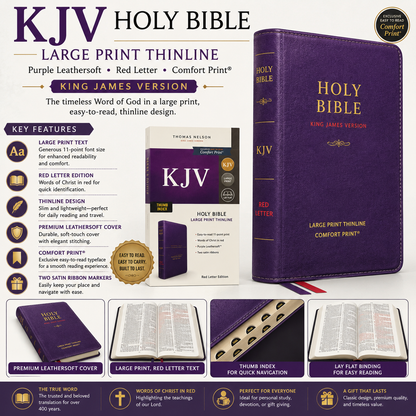 KJV Holy Bible Large Print Thinline Black Leathersoft Red Letter Comfort Print King James Version | English Bible, Holy Bible