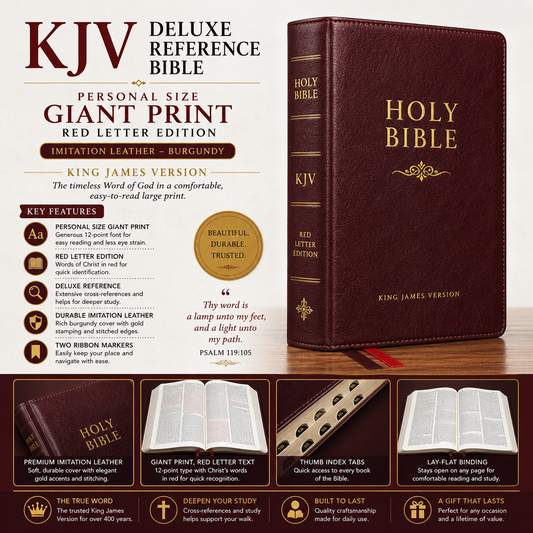 KJV Deluxe Reference Bible Personal Size Giant Print Imitation Leather Burgundy Red Letter Edition | Study Bible, Reference Bible | Holy Bible