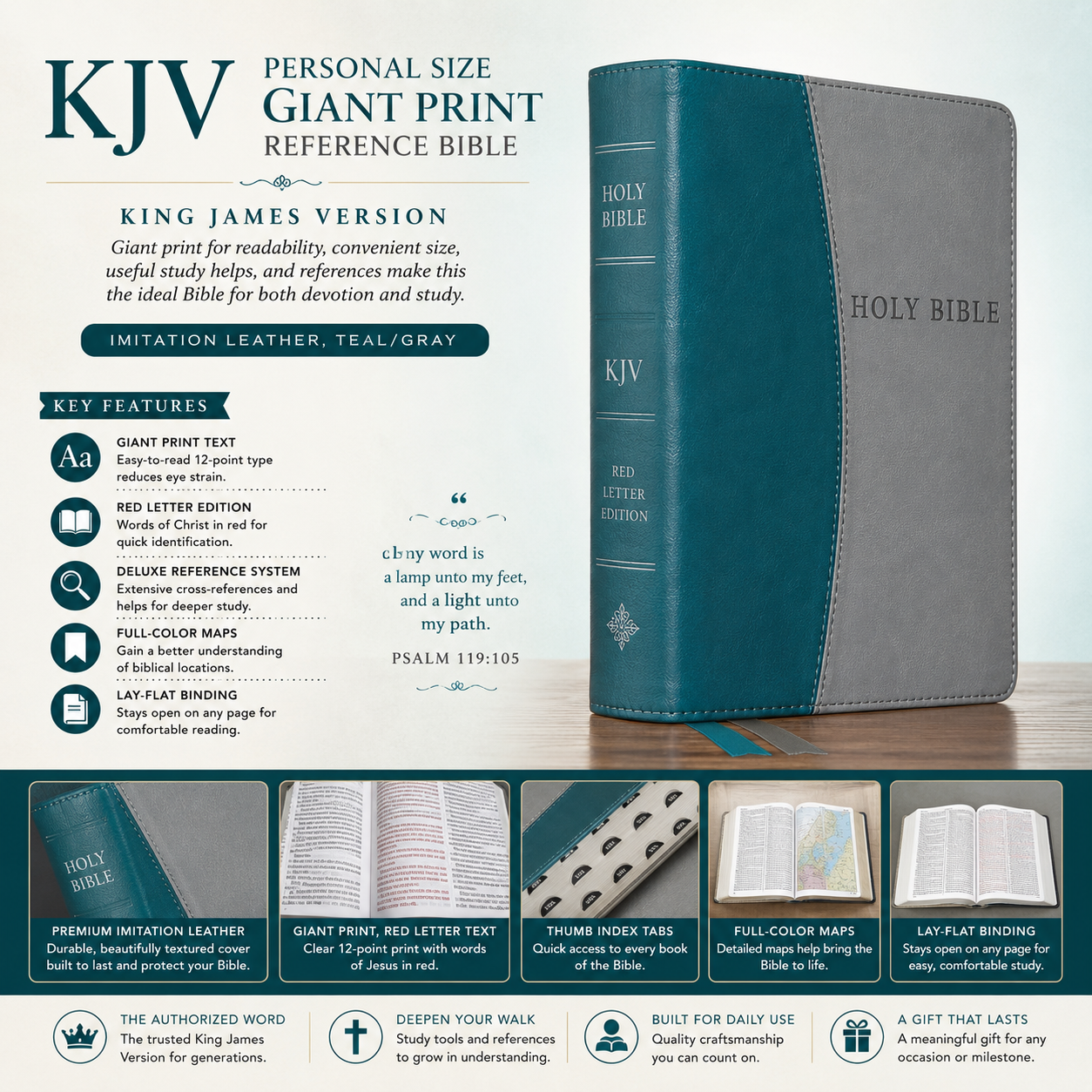 KJV Personal Size Giant Print Reference Bible Imitation Leather Teal Gray | Study Bible, Reference Bible | Holy Bible