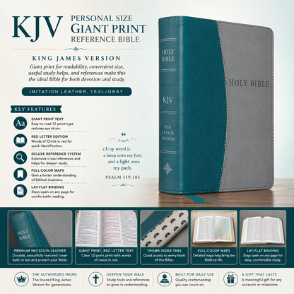 KJV Personal Size Giant Print Reference Bible Imitation Leather Teal Gray | Study Bible, Reference Bible | Holy Bible