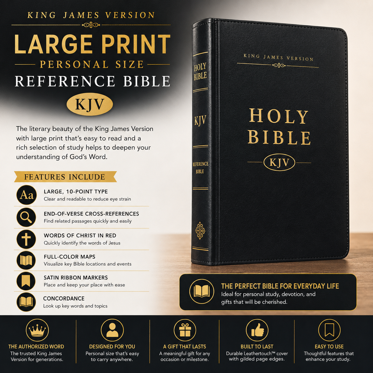 KJV Large Print Personal Size Reference Bible Black LeatherTouch King James Version | Study Bible, Reference Bible | Holy Bible