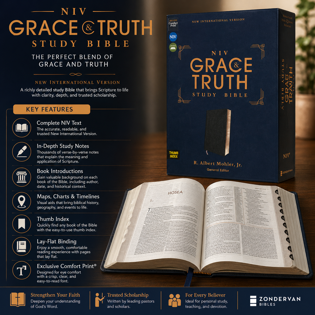 NIV Grace & Truth Study Bible, Thumb Index, Comfort Print, Red Letter Edition | Study Bible, Reference Bible | Holy Bible