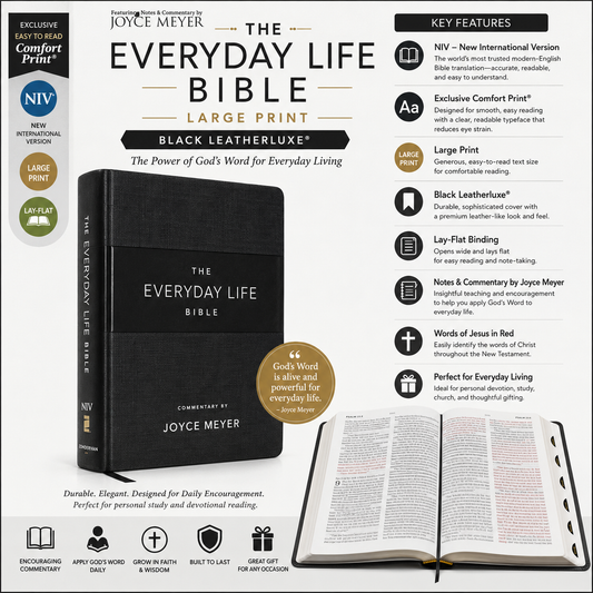 The Everyday Life Bible Large Print Black Leatherluxe: The Power of God's Word for Everyday Living - Leather | Christian Living, Spiritual Growth |