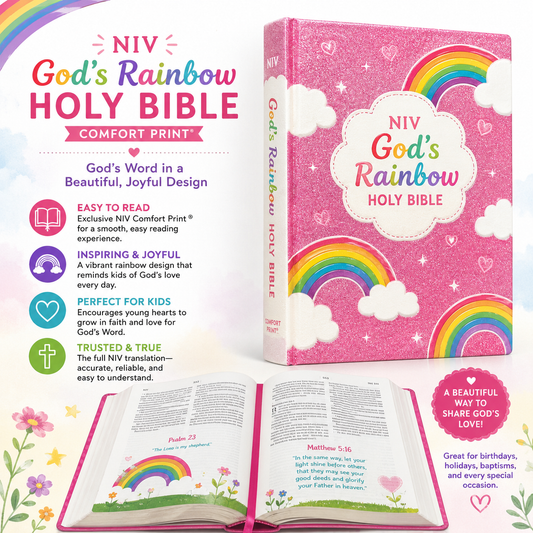 NIV, God's Rainbow Holy Bible, Hardcover, Comfort Print, Vibrant Glitter & Foil Kids Bible (Zonderkidz) | Kids Bible, Children's Bible
