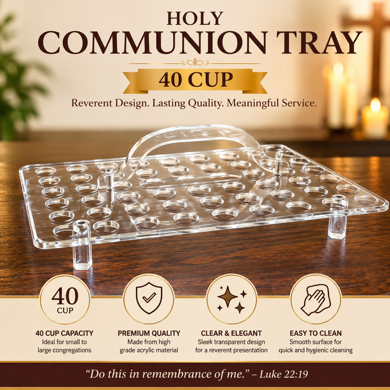 Holy Communion Tray, 40 Cup, Premium Stainless Steel Stackable Communion Serving Tray for Churches | Communion Tray, Communion Cups