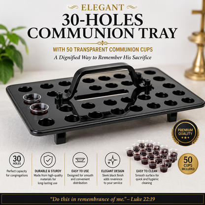 Elegant 30-Holes Black Communion Tray with 50 Transparent Communion Cups, Modern Smoke-Black Acrylic Holy Communion Set | Communion Tray, Communion